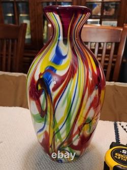 Salvadore Studio Murano Glass Vase Multicolor Hand Blown Nearly 14 Tall! Heavy