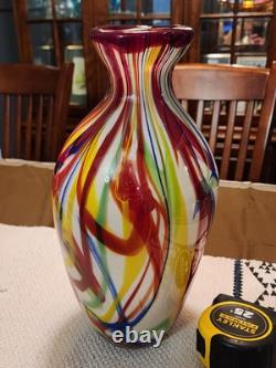 Salvadore Studio Murano Glass Vase Multicolor Hand Blown Nearly 14 Tall! Heavy