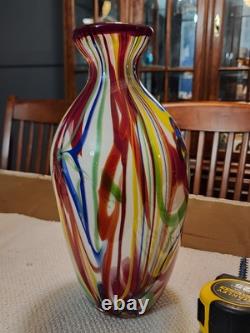 Salvadore Studio Murano Glass Vase Multicolor Hand Blown Nearly 14 Tall! Heavy