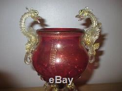 Salviati Barovier Toso Ruby Red Venetian Dragon Serpent Glass Goblet Vase Murano