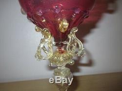 Salviati Barovier Toso Ruby Red Venetian Dragon Serpent Glass Goblet Vase Murano