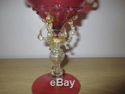 Salviati Barovier Toso Ruby Red Venetian Dragon Serpent Glass Goblet Vase Murano