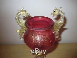 Salviati Barovier Toso Ruby Red Venetian Dragon Serpent Glass Goblet Vase Murano