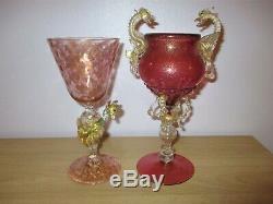 Salviati Barovier Toso Ruby Red Venetian Dragon Serpent Glass Goblet Vase Murano