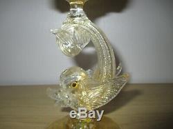 Salviati Barovier Toso Venetian Dolphin Fish Glass Vase Gold Yellow Murano