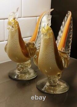 Salviati & Co Hand Blown Glass Pheasants ($2,495 valued) Murano Gold Pair