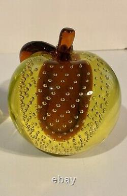 Salviati Murano Blown Glass Apple And Pear Sculptures Mid Century Vaseline Glass