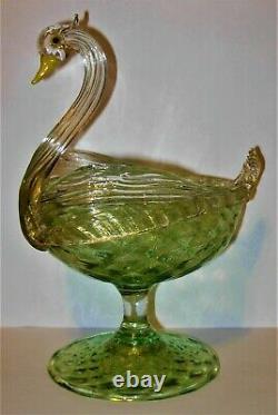 Salviati Murano Circa 1800's Hand Blown Art Glass Figural Swan Pedestal Compote