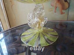 Salviati Murano Dolphin Stem Latticino & Mica Stripe Art Glass Tazza Stand