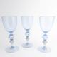 Salviati Murano Hand Blown Glass Set of 3 Blue Gold Flecked Swirl Fluted Goblets