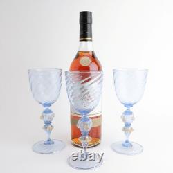 Salviati Murano Hand Blown Glass Set of 3 Blue Gold Flecked Swirl Fluted Goblets