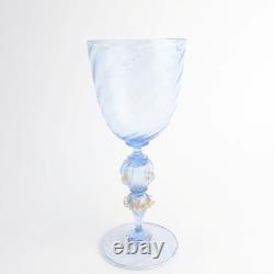 Salviati Murano Hand Blown Glass Set of 3 Blue Gold Flecked Swirl Fluted Goblets