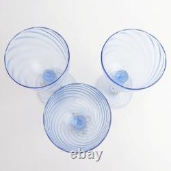 Salviati Murano Hand Blown Glass Set of 3 Blue Gold Flecked Swirl Fluted Goblets