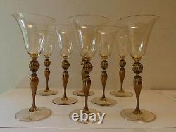 Salviati Set of 8 Golden Wine Glasses, Gold Knobbed 9 Stemware Venetian Murano