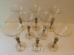 Salviati Set of 8 Golden Wine Glasses, Gold Knobbed 9 Stemware Venetian Murano