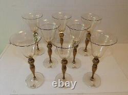 Salviati Set of 8 Golden Wine Glasses, Gold Knobbed 9 Stemware Venetian Murano