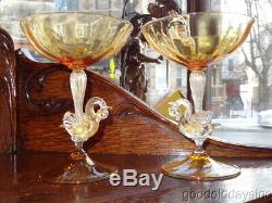 Salviati Venetian Murano Hand Blown Swan Champagne Glasses Martini Sherbet