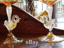 Salviati Venetian Murano Hand Blown Swan Champagne Glasses Martini Sherbet