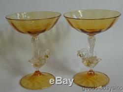 Salviati Venetian Murano Hand Blown Swan Champagne Glasses Martini Sherbet