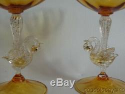 Salviati Venetian Murano Hand Blown Swan Champagne Glasses Martini Sherbet