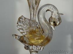 Salviati Venetian Murano Hand Blown Swan Wine Glasses with Gold Flecks