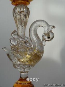 Salviati Venetian Murano Hand Blown Swan Wine Glasses with Gold Flecks