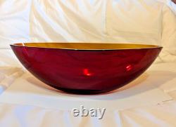Salviati Venezia Murano Large Blown Art Glass Centerpiece Bowl Amber Italy 2004
