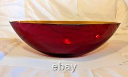 Salviati Venezia Murano Large Blown Art Glass Centerpiece Bowl Amber Italy 2004