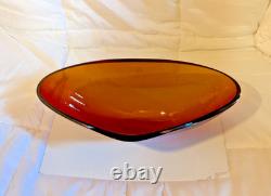 Salviati Venezia Murano Large Blown Art Glass Centerpiece Bowl Amber Italy 2004