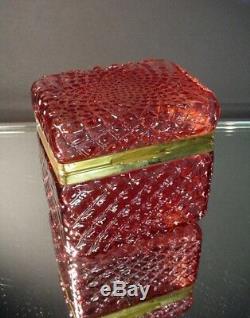 Scarce Vintage Mandruzzato Cranberry Veined Trinket Casket Box Murano Eames Era