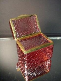 Scarce Vintage Mandruzzato Cranberry Veined Trinket Casket Box Murano Eames Era