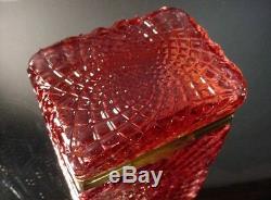 Scarce Vintage Mandruzzato Cranberry Veined Trinket Casket Box Murano Eames Era