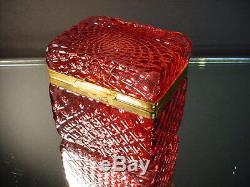 Scarce Vintage Mandruzzato Cranberry Veined Trinket Casket Box Murano Eames Era