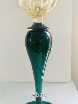 Seguso Murano Emerald Gold Glass Candle Holder Italian Hand Blown Venetian Glass