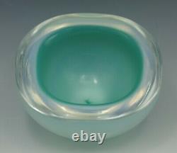 Seguso Murano Glass Opaline Cased Glass Geode Bowl Turquoise And Blue