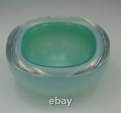 Seguso Murano Glass Opaline Cased Glass Geode Bowl Turquoise And Blue