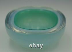 Seguso Murano Glass Opaline Cased Glass Geode Bowl Turquoise And Blue