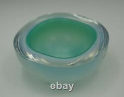 Seguso Murano Glass Opaline Cased Glass Geode Bowl Turquoise And Blue