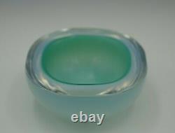 Seguso Murano Glass Opaline Cased Glass Geode Bowl Turquoise And Blue