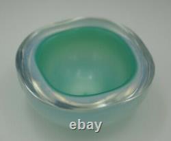 Seguso Murano Glass Opaline Cased Glass Geode Bowl Turquoise And Blue
