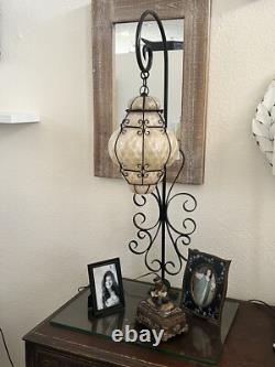 Seguso Murano Hand Blown Antique 40s Glass Light Wrought Iron Table Glass Base