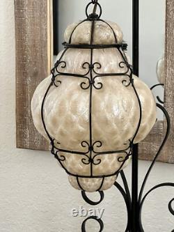 Seguso Murano Hand Blown Antique 40s Glass Light Wrought Iron Table Glass Base