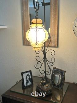 Seguso Murano Hand Blown Antique 40s Glass Light Wrought Iron Table Glass Base