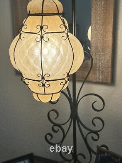 Seguso Murano Hand Blown Antique 40s Glass Light Wrought Iron Table Glass Base