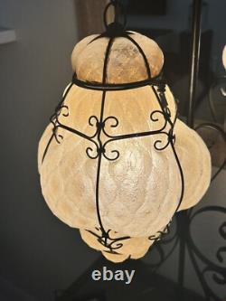 Seguso Murano Hand Blown Antique 40s Glass Light Wrought Iron Table Glass Base