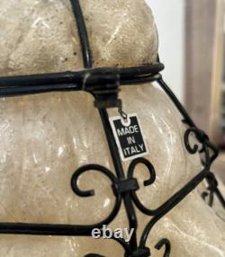 Seguso Murano Hand Blown Antique 40s Glass Light Wrought Iron Table Glass Base