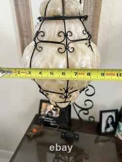 Seguso Murano Hand Blown Antique 40s Glass Light Wrought Iron Table Glass Base