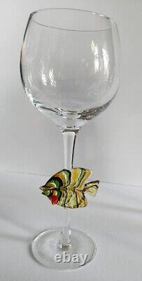 Set 4 Hand Blown Glass Fish Stemware Tall Martini Wine Cocktail Glasses Murano
