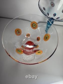 Set 4 Murano Millefiori Martini Glasses Italy Hand Blown Art Glass Color Stems