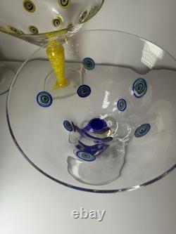 Set 4 Murano Millefiori Martini Glasses Italy Hand Blown Art Glass Color Stems
